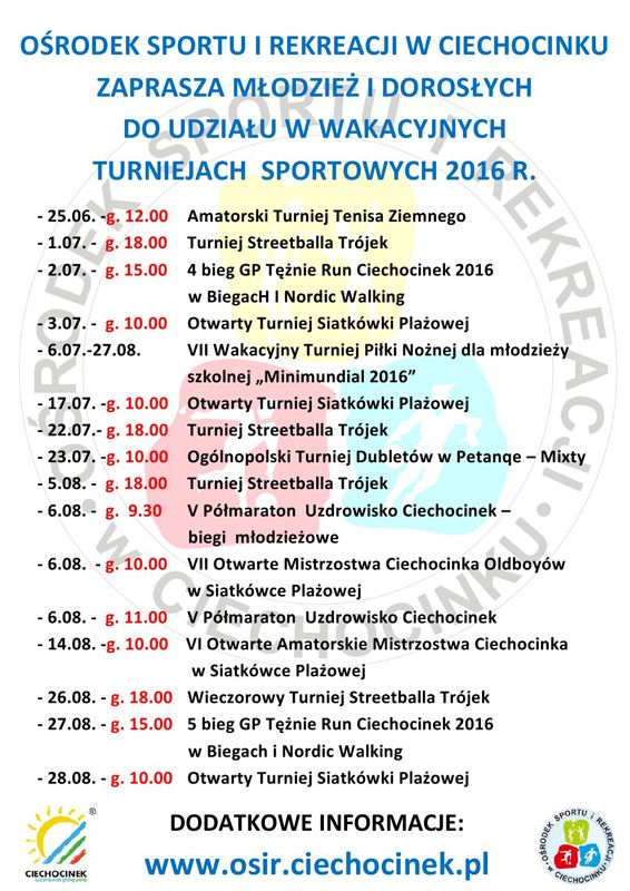 Turnieje sportowe dla dorosłych i młodzieży w okresie wakacji 2016